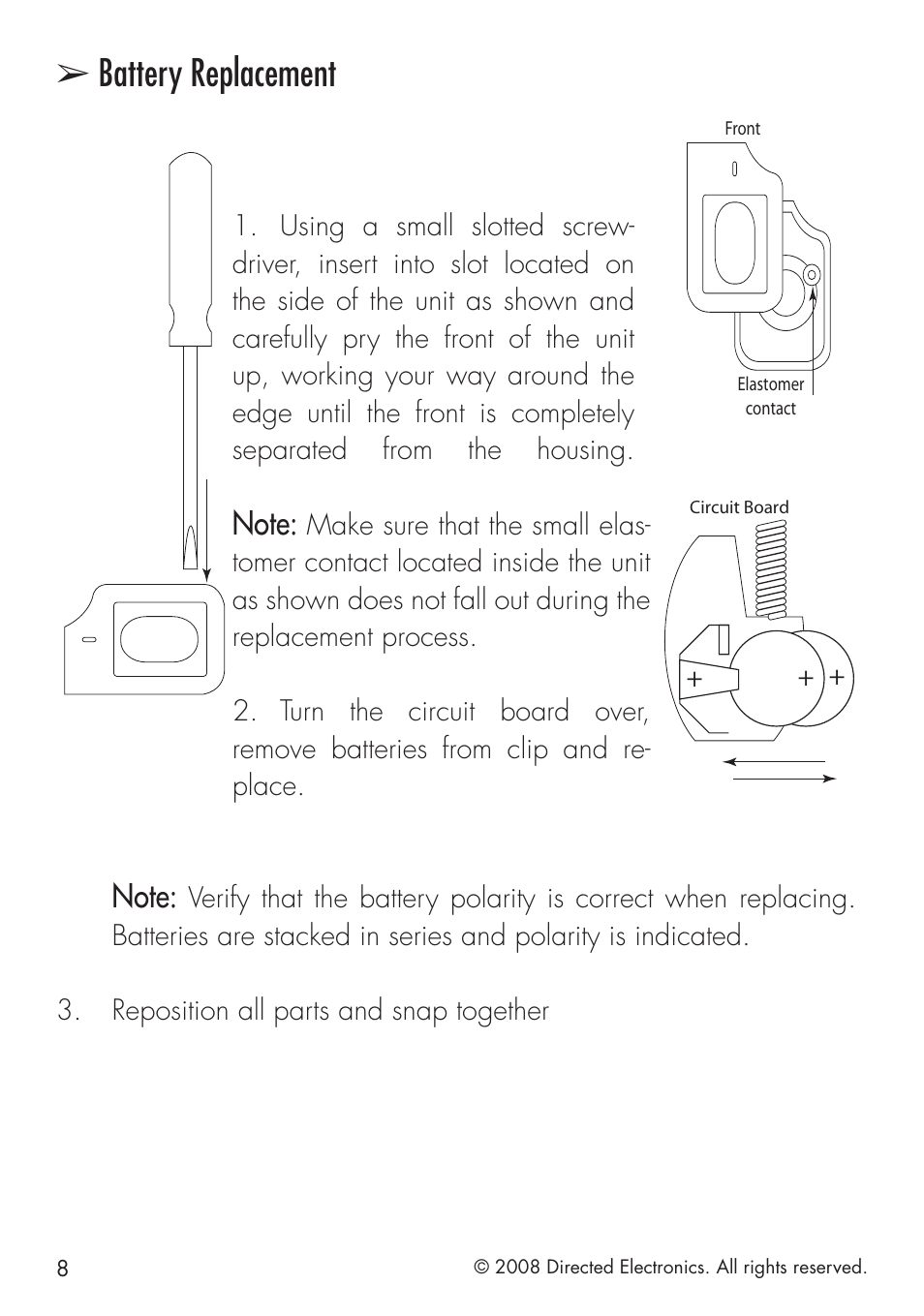 Battery replacement | Directed Electronics G4203X User Manual | Page 8 / 20