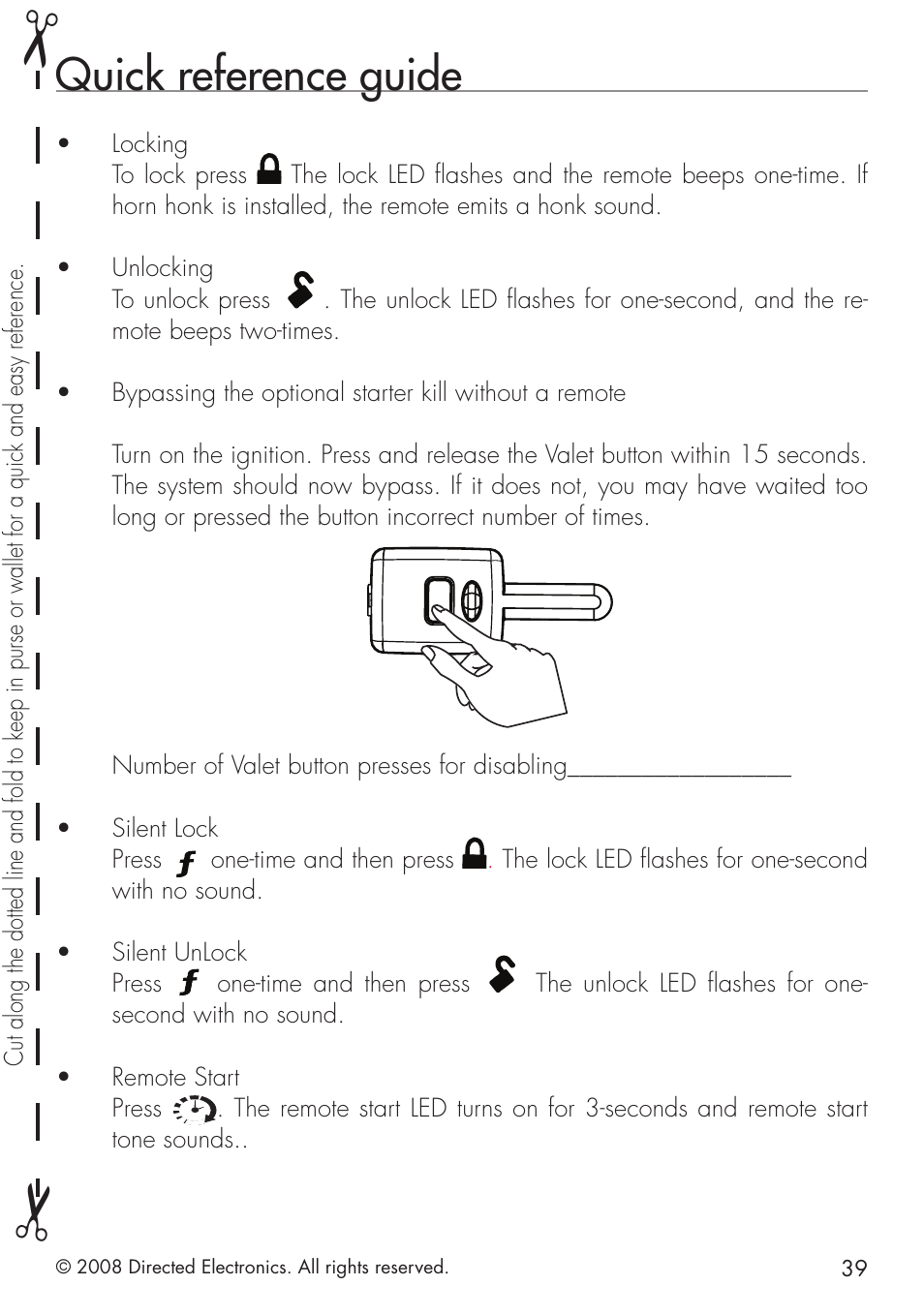 Quick reference guide | Directed Electronics 1.3X User Manual | Page 39 / 44