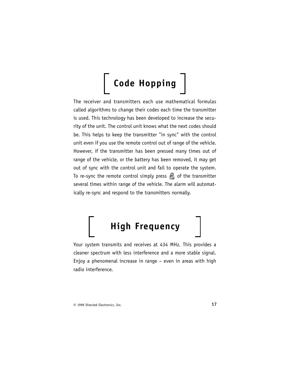 Code hopping, High frequency | Directed Electronics 6000 User Manual | Page 21 / 40