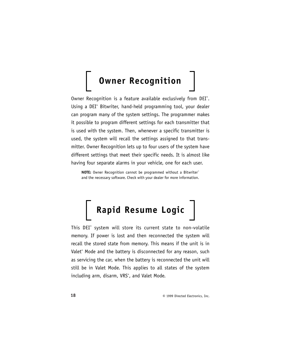 Owner recognition, Rapid resume logic | Directed Electronics 6000 User Manual | Page 22 / 40