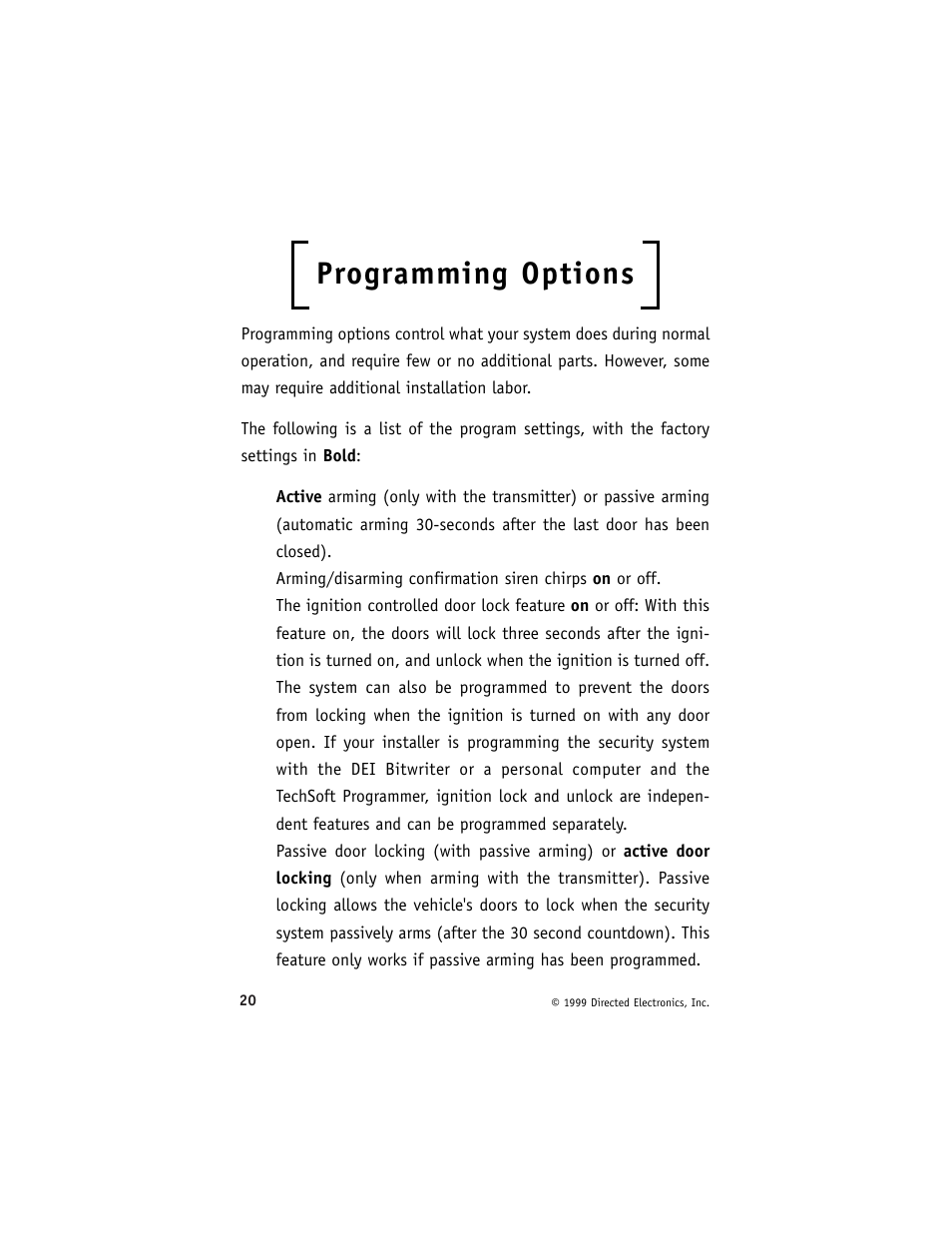 Programming options | Directed Electronics 6000 User Manual | Page 24 / 40