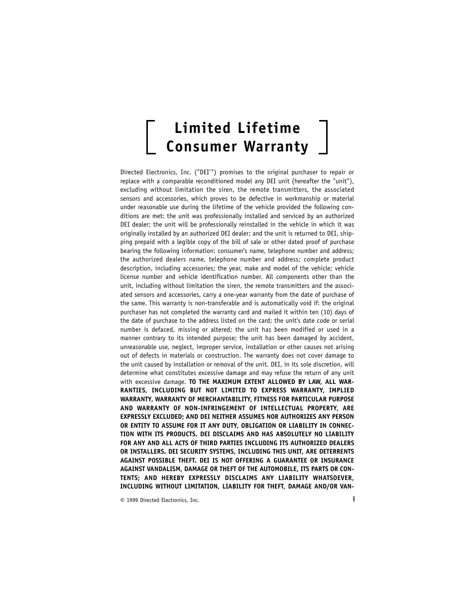 Limited lifetime consumer warranty | Directed Electronics 6000 User Manual | Page 3 / 40