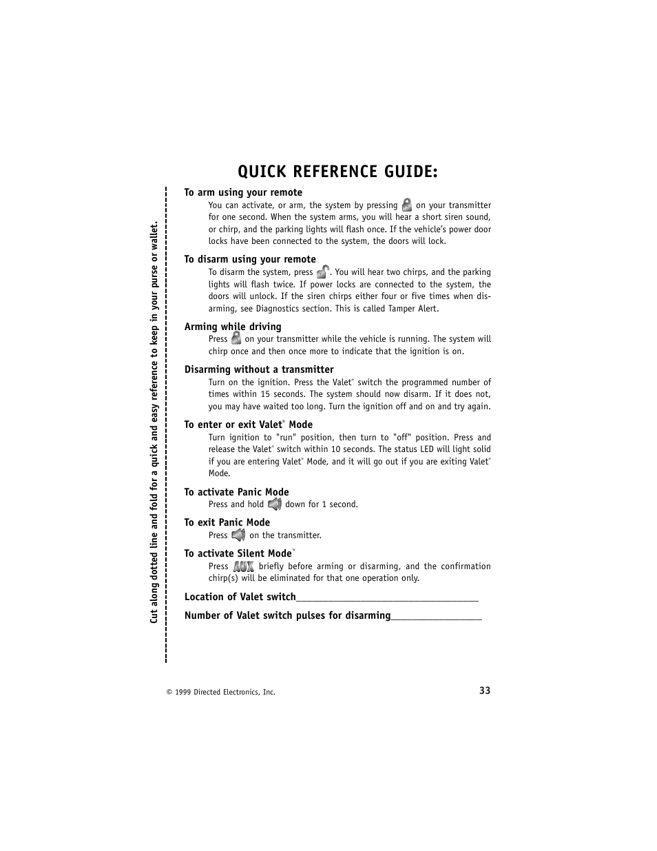 Quick reference guide | Directed Electronics 6000 User Manual | Page 37 / 40