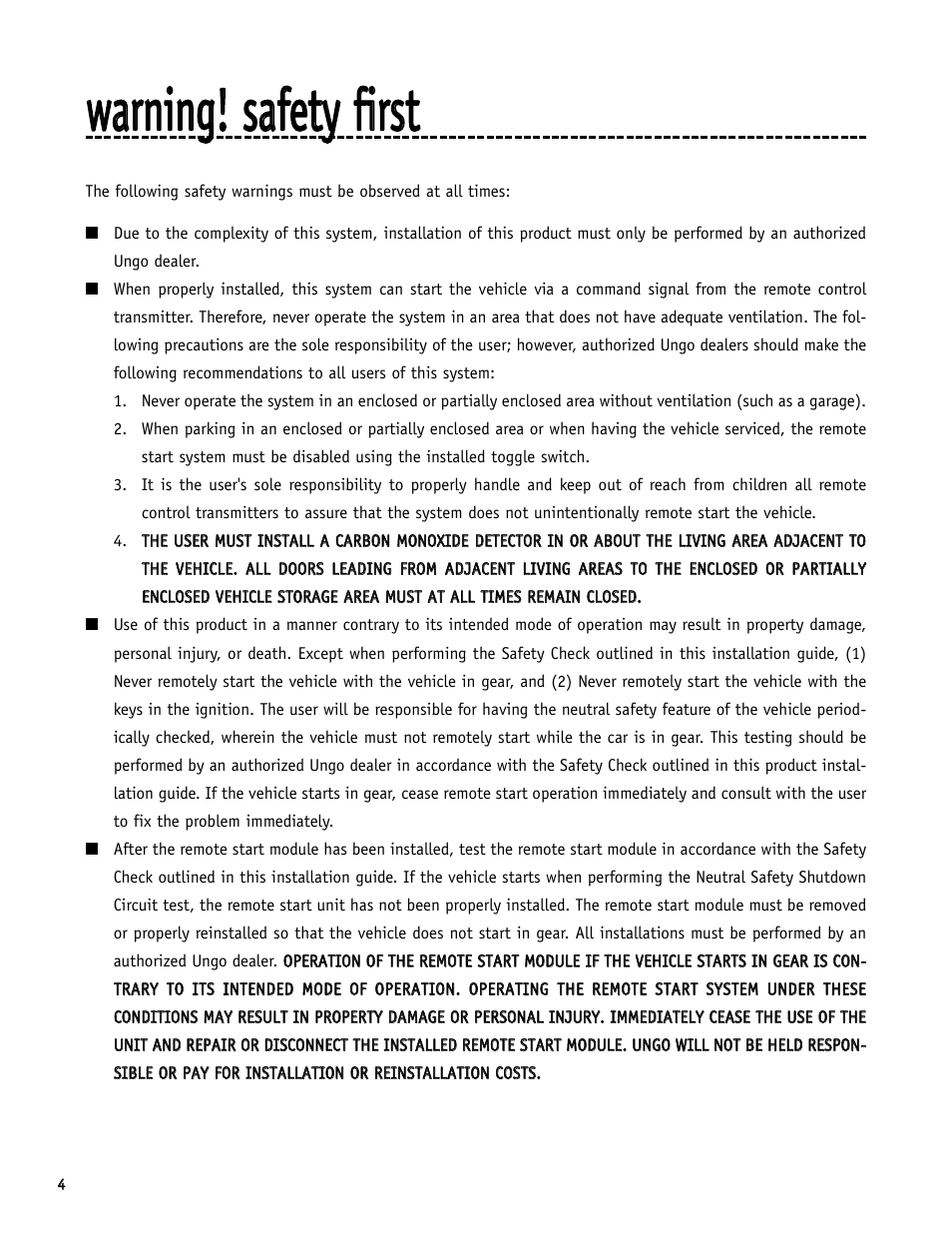 Wwaarrnniinngg!! ssaaffeettyy ffiirrsstt | Directed Electronics SR6000 User Manual | Page 4 / 57