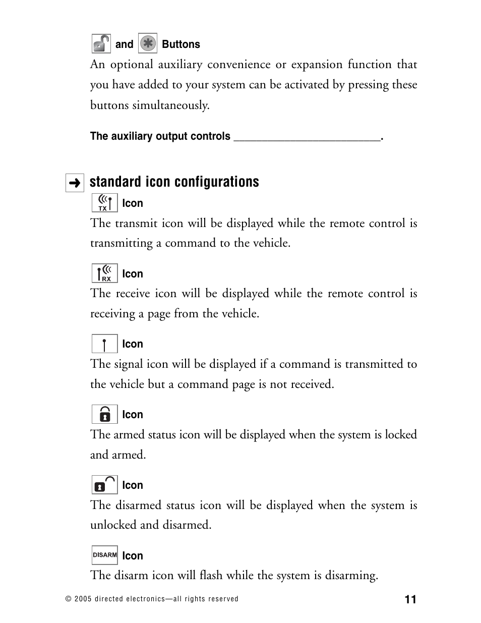 Standard icon configurations | Directed Electronics 881XP User Manual | Page 14 / 57