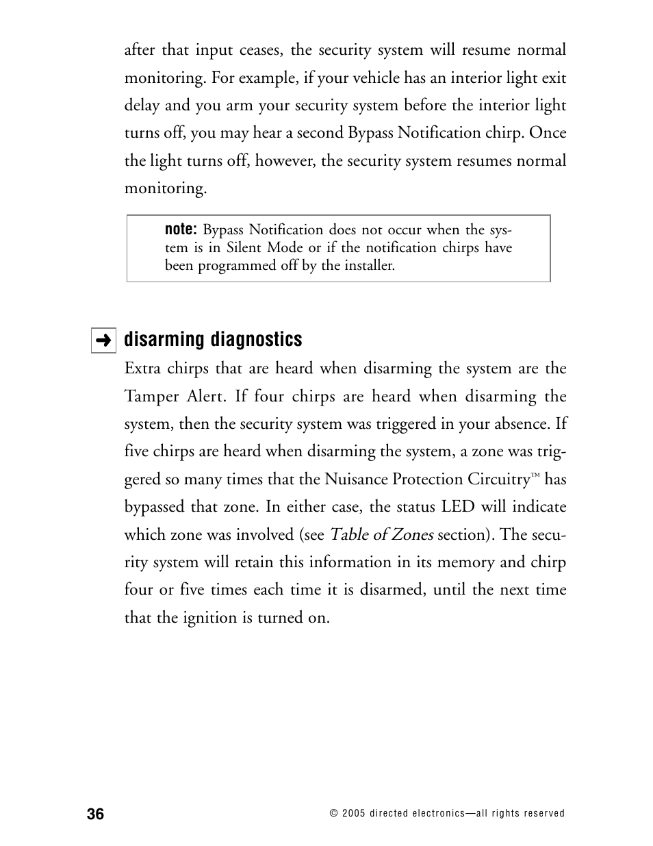 Disarming diagnostics | Directed Electronics 881XP User Manual | Page 39 / 57