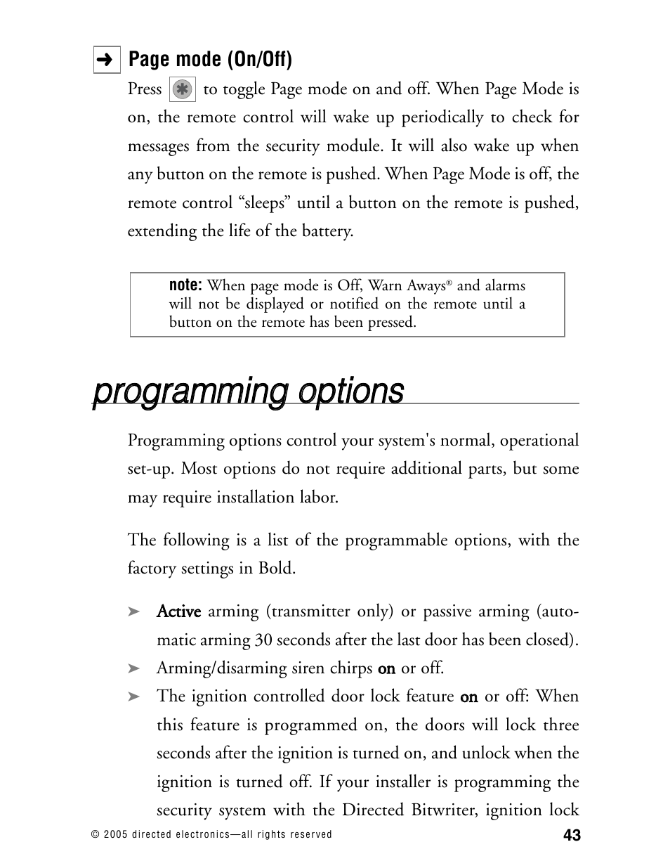 Pprro og grra am mm miin ng g o op pttiio on nss | Directed Electronics 881XP User Manual | Page 46 / 57