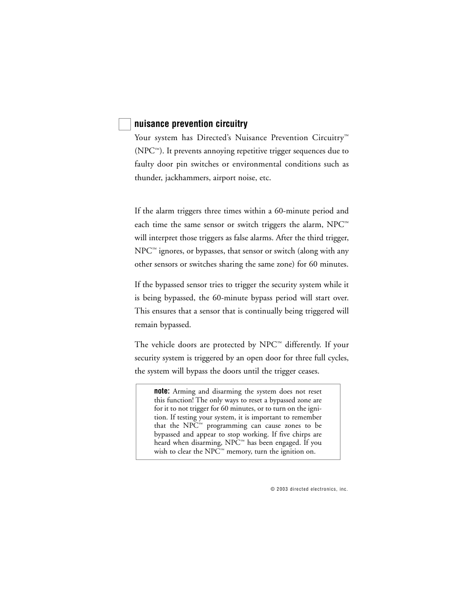 Nuisance prevention circuitry | Directed Electronics 563T User Manual | Page 27 / 45