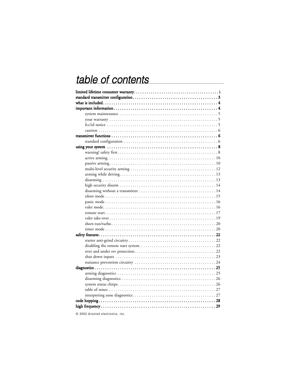 Tta ab blle e o off c co on ntte en nttss | Directed Electronics 563T User Manual | Page 4 / 45