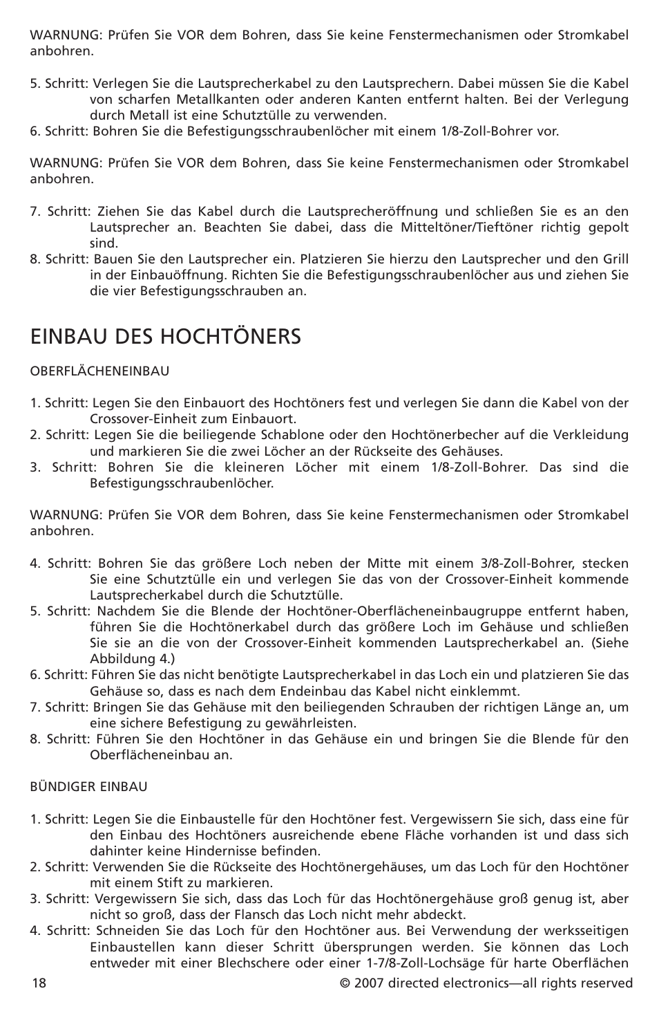 Einbau des hochtöners | Directed Electronics CO652 User Manual | Page 17 / 25