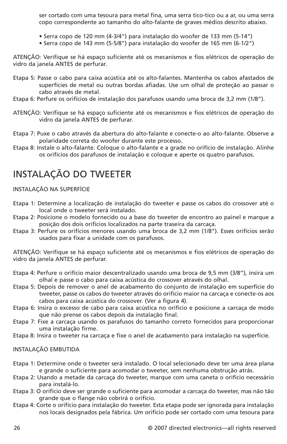 Instalação do tweeter | Directed Electronics CO652 User Manual | Page 23 / 25