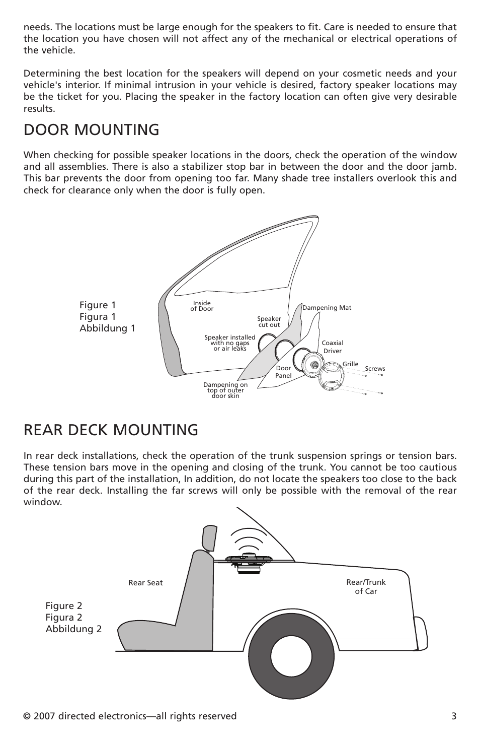 Door mounting, Rear deck mounting | Directed Electronics CO652 User Manual | Page 4 / 25