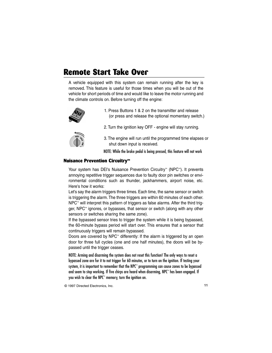 Remote start take over, Nuisance prevention circuitry | Directed Electronics 6500HF User Manual | Page 11 / 20