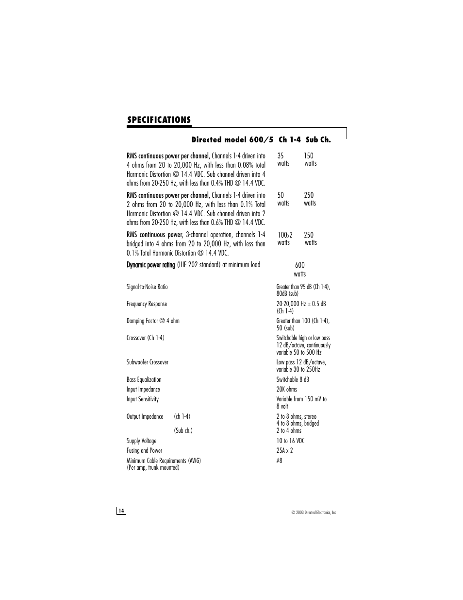 Directed Electronics 600/5 User Manual | Page 14 / 16