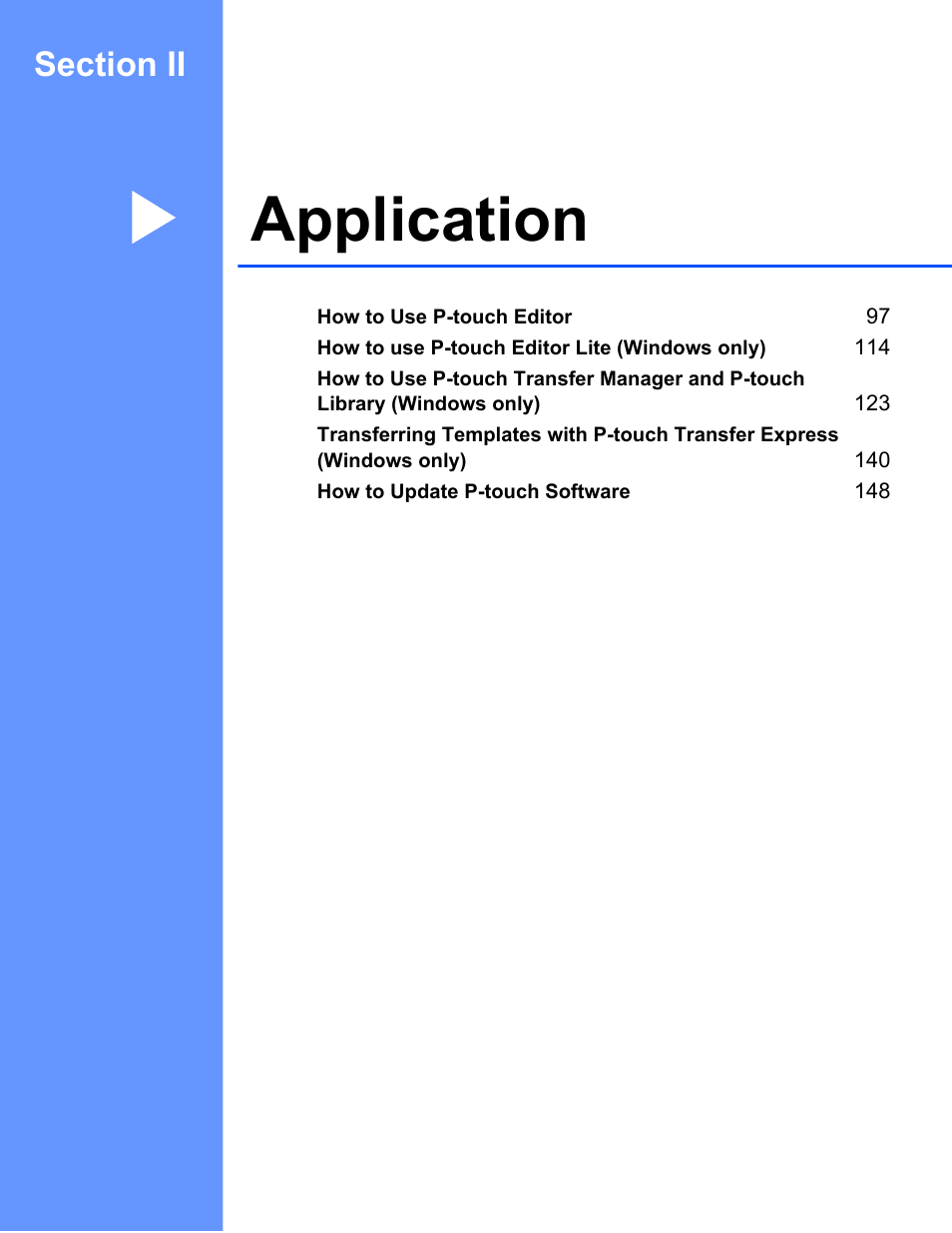 Section ii:application, Section ii application, Application | Brother QL-810W Ultra-Fast Label Printer with Wireless Networking User Manual | Page 106 / 214