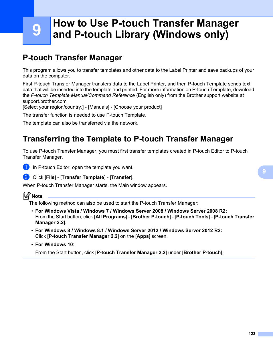 P-touch transfer manager, How to use p-touch transfer manager and, P-touch library (windows only) | Only) | Brother QL-810W Ultra-Fast Label Printer with Wireless Networking User Manual | Page 133 / 214