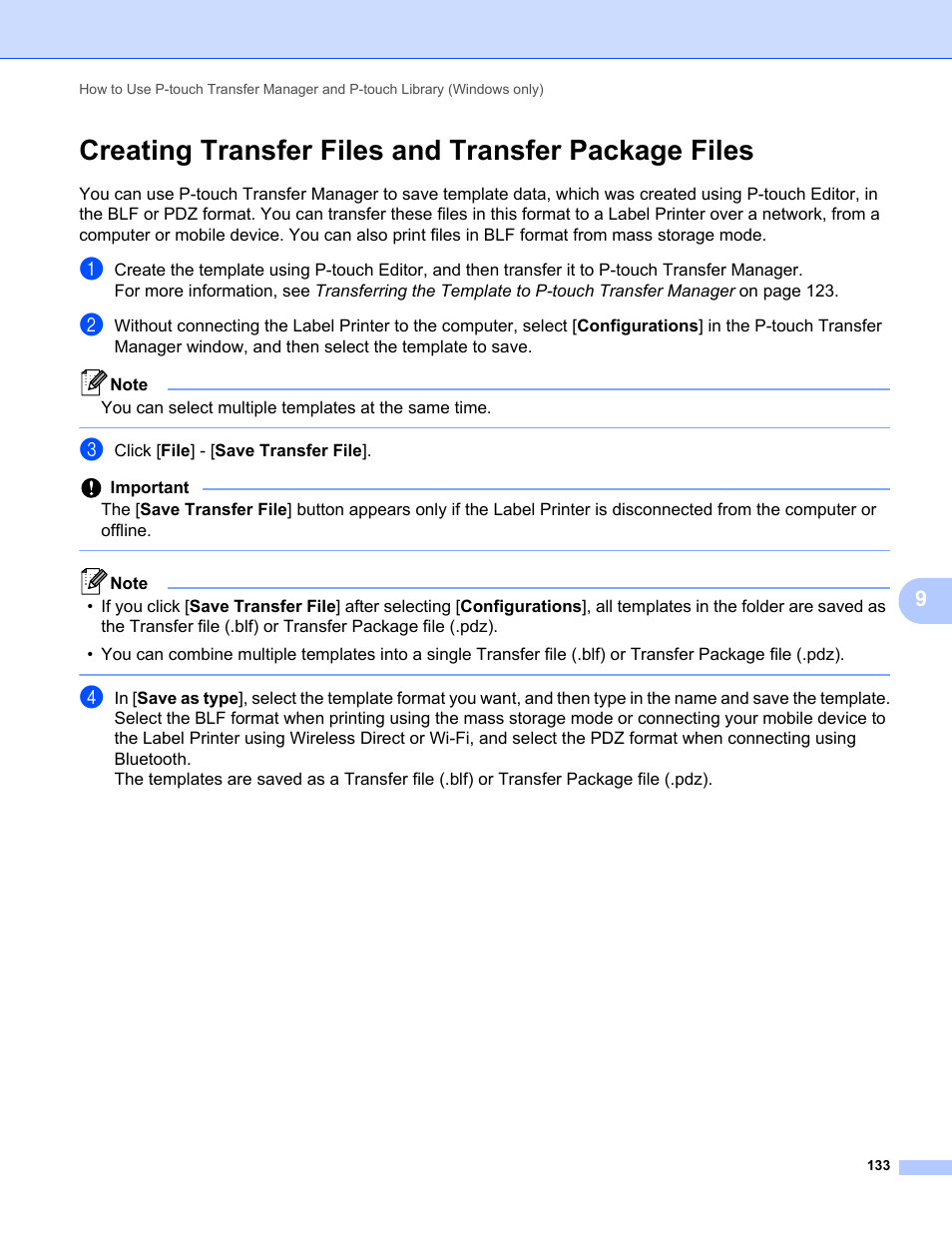 Creating transfer files and transfer package files | Brother QL-810W Ultra-Fast Label Printer with Wireless Networking User Manual | Page 143 / 214