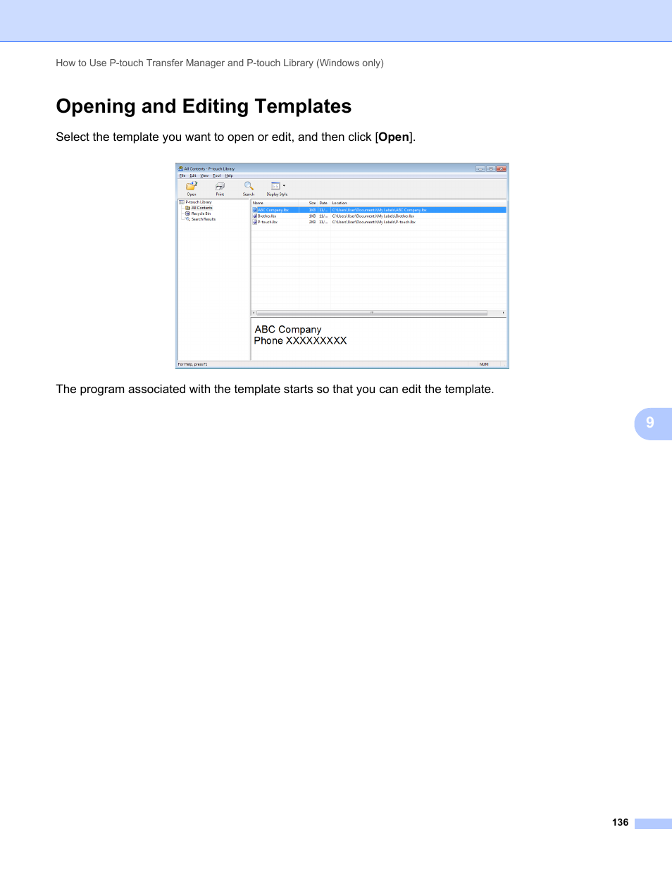 Opening and editing templates | Brother QL-810W Ultra-Fast Label Printer with Wireless Networking User Manual | Page 146 / 214