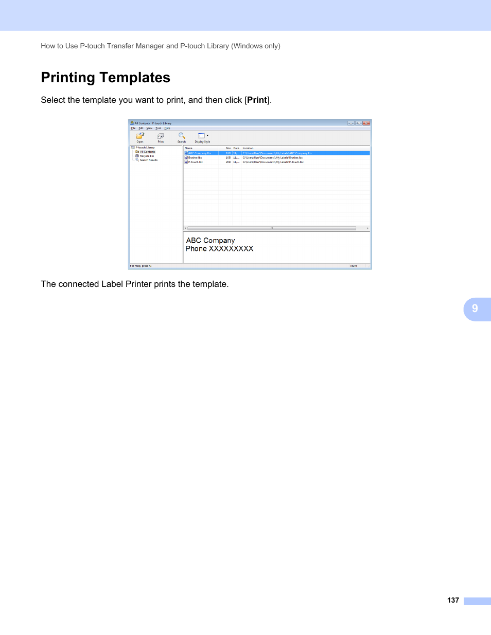 Printing templates | Brother QL-810W Ultra-Fast Label Printer with Wireless Networking User Manual | Page 147 / 214