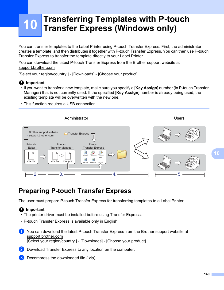 Preparing p-touch transfer express | Brother QL-810W Ultra-Fast Label Printer with Wireless Networking User Manual | Page 150 / 214