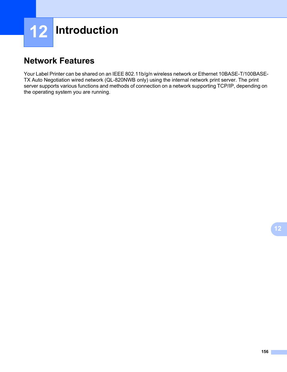 12introduction, Network features, Introduction | Brother QL-810W Ultra-Fast Label Printer with Wireless Networking User Manual | Page 166 / 214