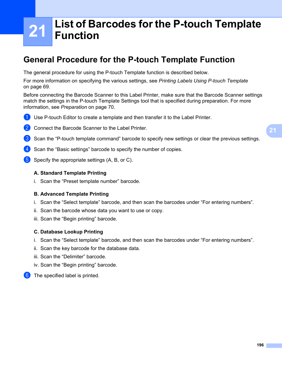 List of barcodes for the p-touch template function, List of barcodes, For the p-touch template function | List of barcodes for the, P-touch template function | Brother QL-810W Ultra-Fast Label Printer with Wireless Networking User Manual | Page 206 / 214