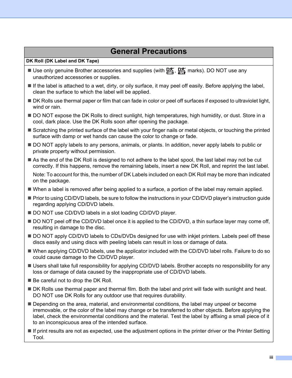 General precautions | Brother QL-810W Ultra-Fast Label Printer with Wireless Networking User Manual | Page 4 / 214