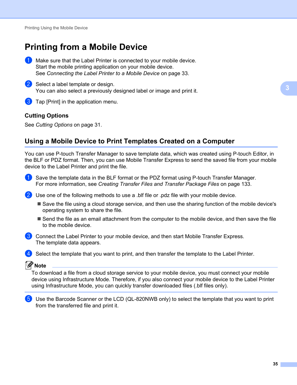 Printing from a mobile device | Brother QL-810W Ultra-Fast Label Printer with Wireless Networking User Manual | Page 45 / 214