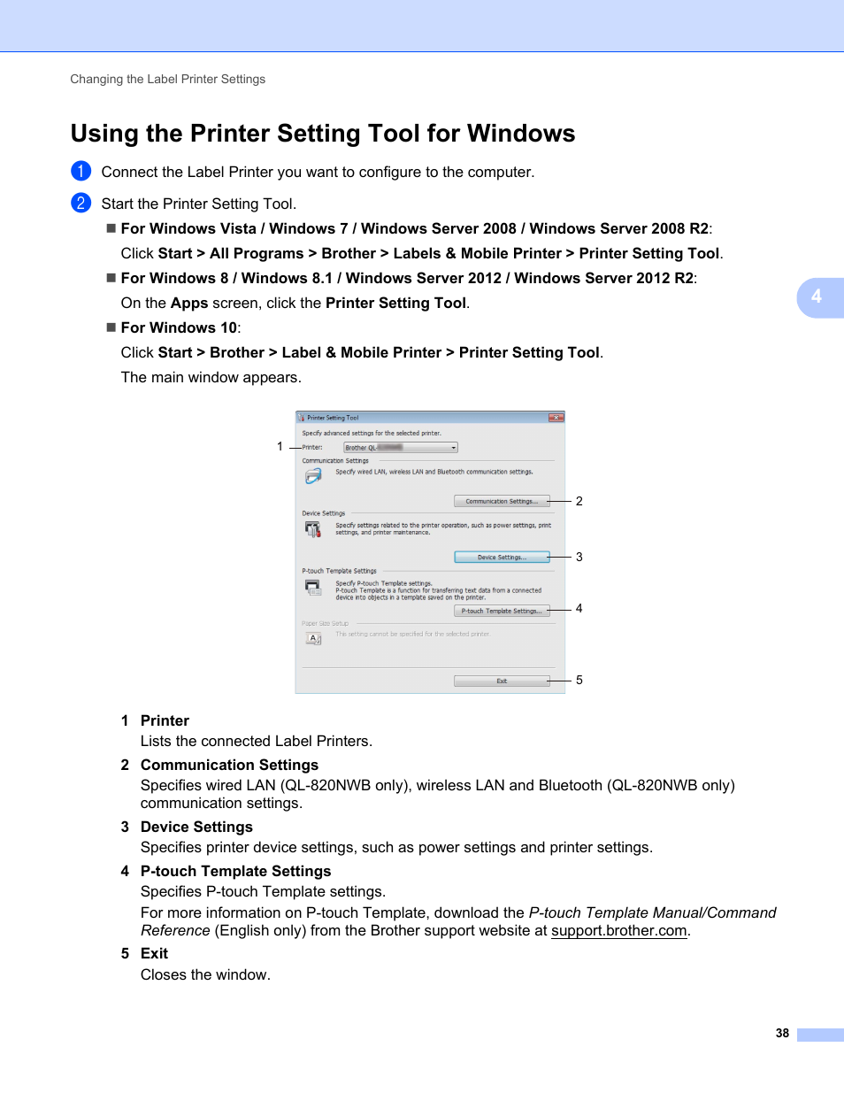 Using the printer setting tool for windows | Brother QL-810W Ultra-Fast Label Printer with Wireless Networking User Manual | Page 48 / 214