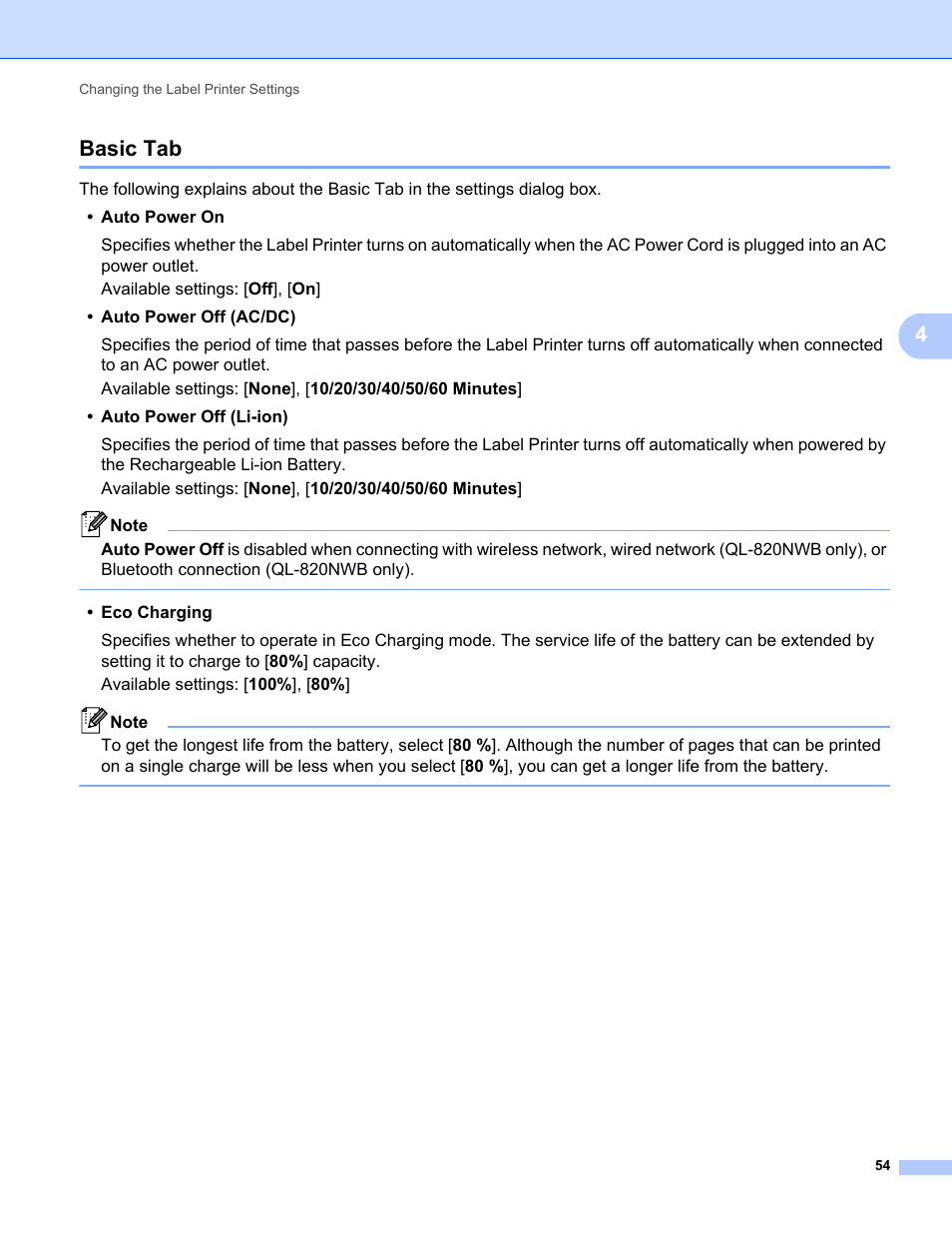 Basic tab, 4basic tab | Brother QL-810W Ultra-Fast Label Printer with Wireless Networking User Manual | Page 64 / 214