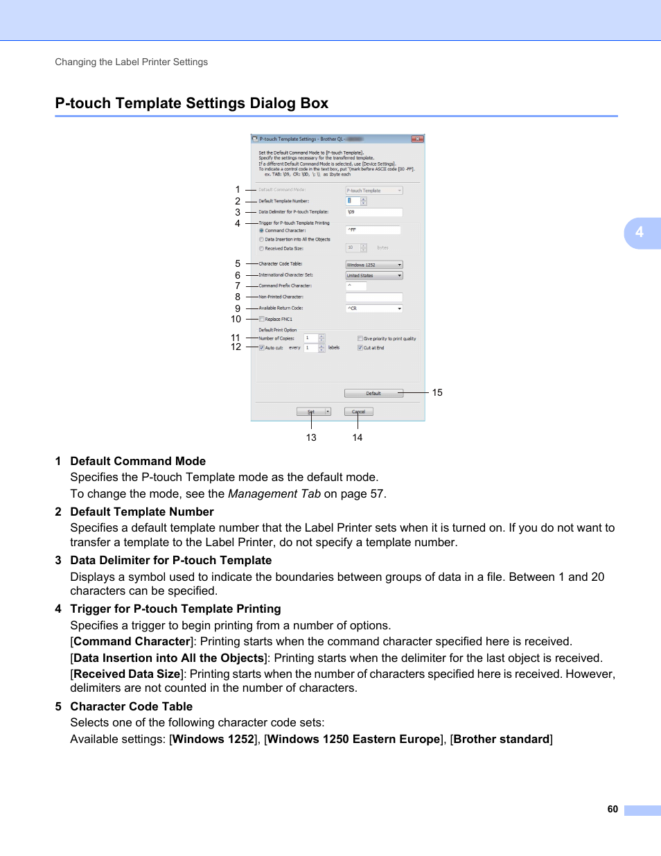 P-touch template settings dialog box, 4p-touch template settings dialog box | Brother QL-810W Ultra-Fast Label Printer with Wireless Networking User Manual | Page 70 / 214