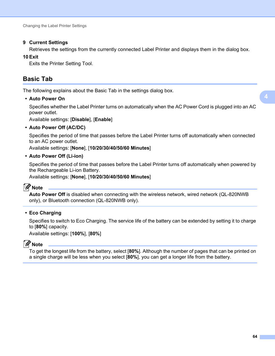 Basic tab | Brother QL-810W Ultra-Fast Label Printer with Wireless Networking User Manual | Page 74 / 214