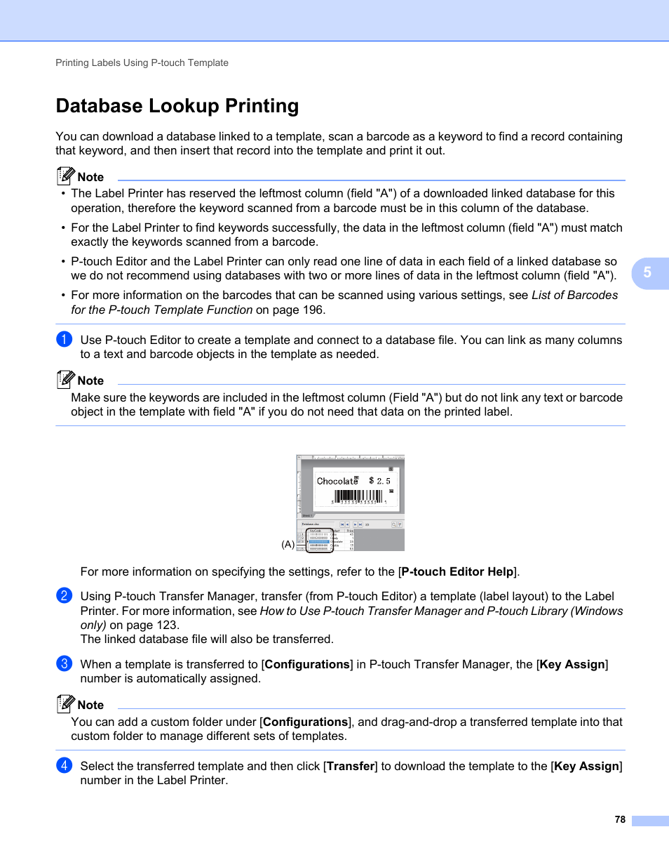 Database lookup printing | Brother QL-810W Ultra-Fast Label Printer with Wireless Networking User Manual | Page 88 / 214