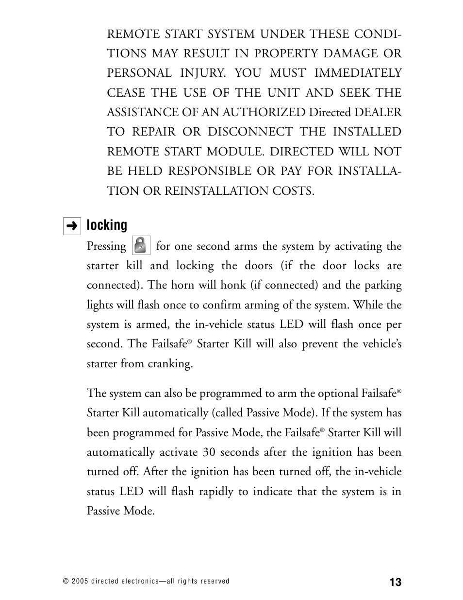 Locking | Directed Electronics 571XV User Manual | Page 16 / 39