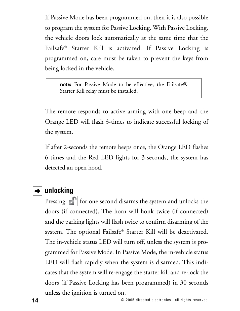 Unlocking | Directed Electronics 571XV User Manual | Page 17 / 39