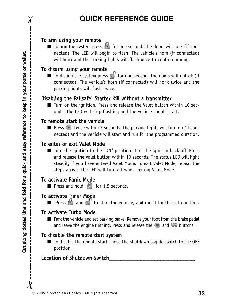 Quick reference guide | Directed Electronics 571XV User Manual | Page 36 / 39