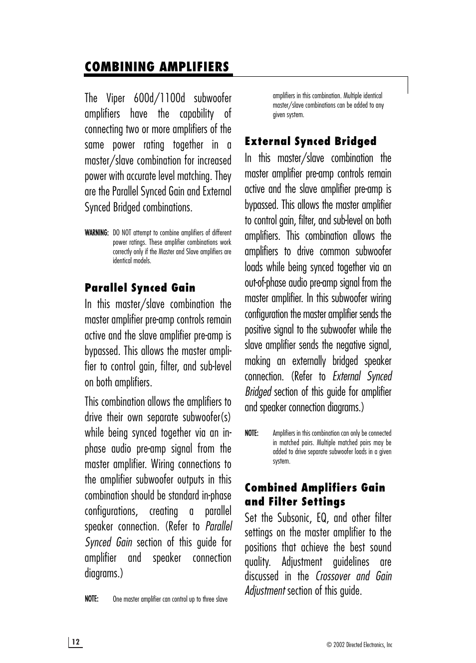 Combining amplifiers | Directed Electronics 1100d User Manual | Page 12 / 20