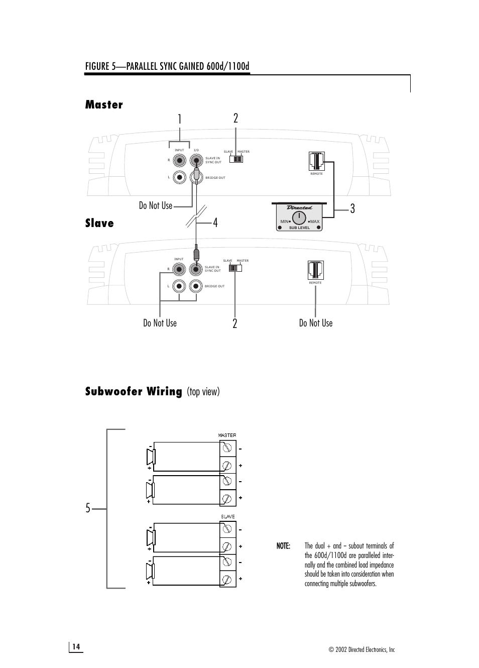 Subwoofer wiring (top view), Master slave, Do not use | Directed Electronics 1100d User Manual | Page 14 / 20