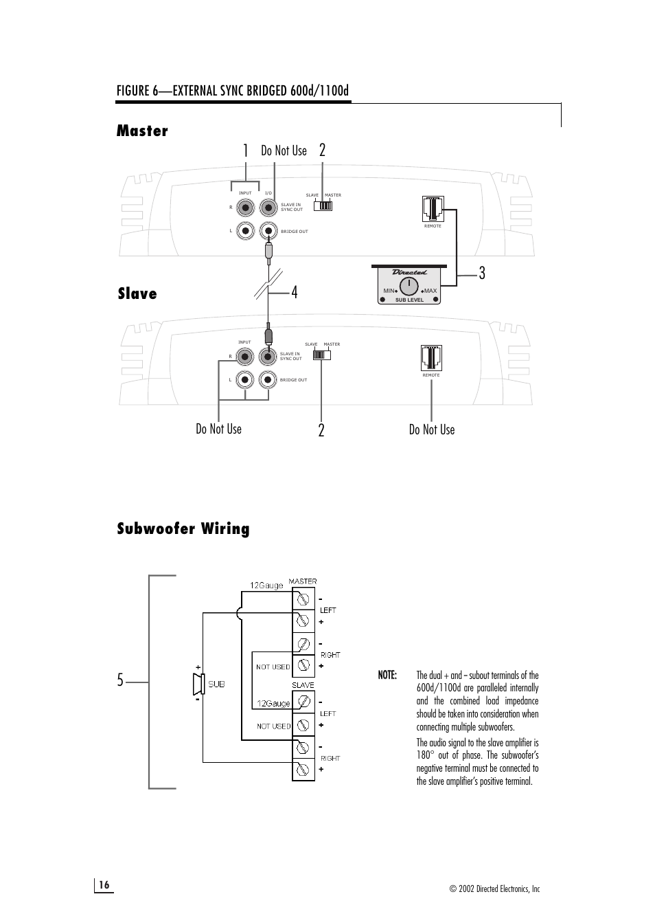 Subwoofer wiring, Master slave, Do not use | Directed Electronics 1100d User Manual | Page 16 / 20