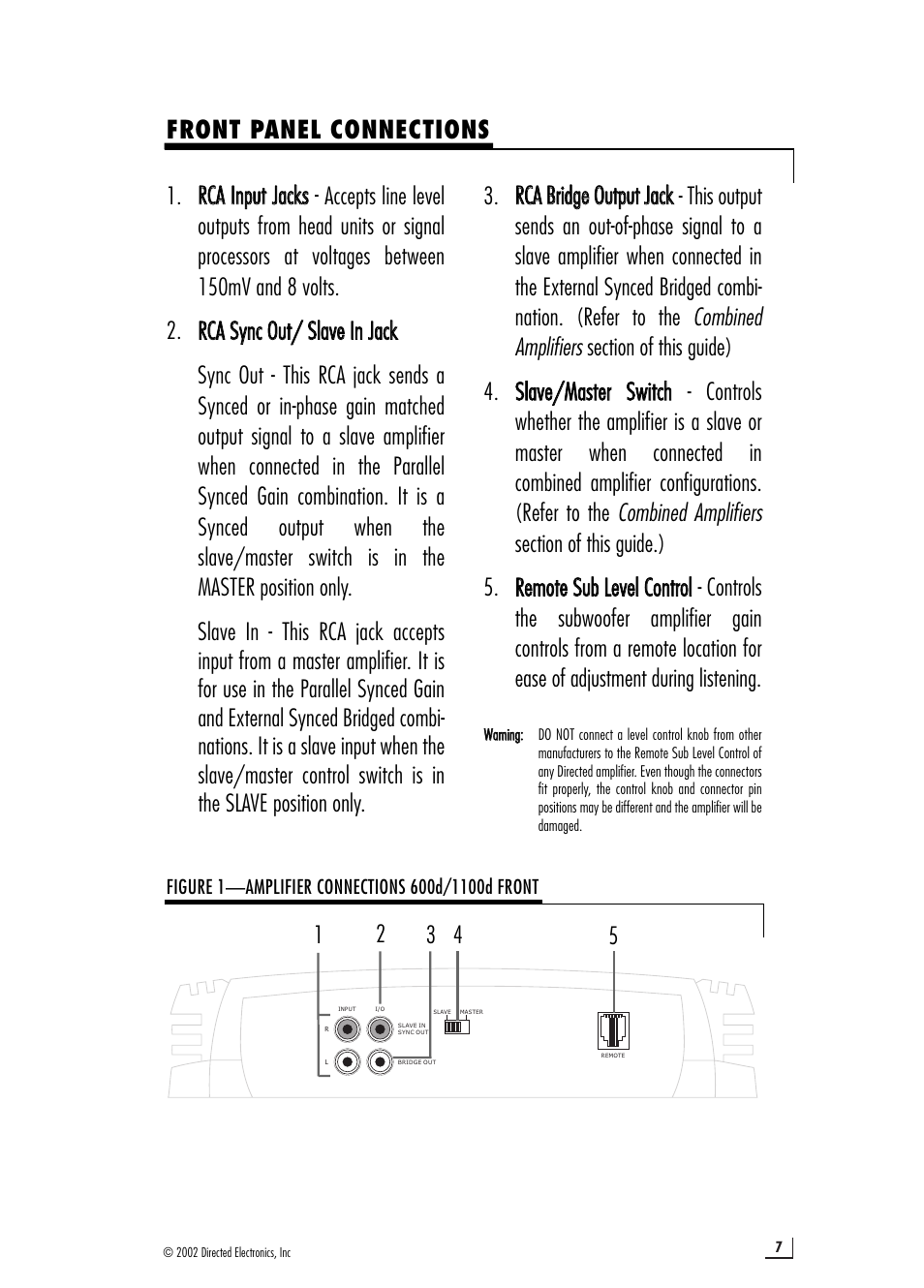 Front panel connections | Directed Electronics 1100d User Manual | Page 7 / 20