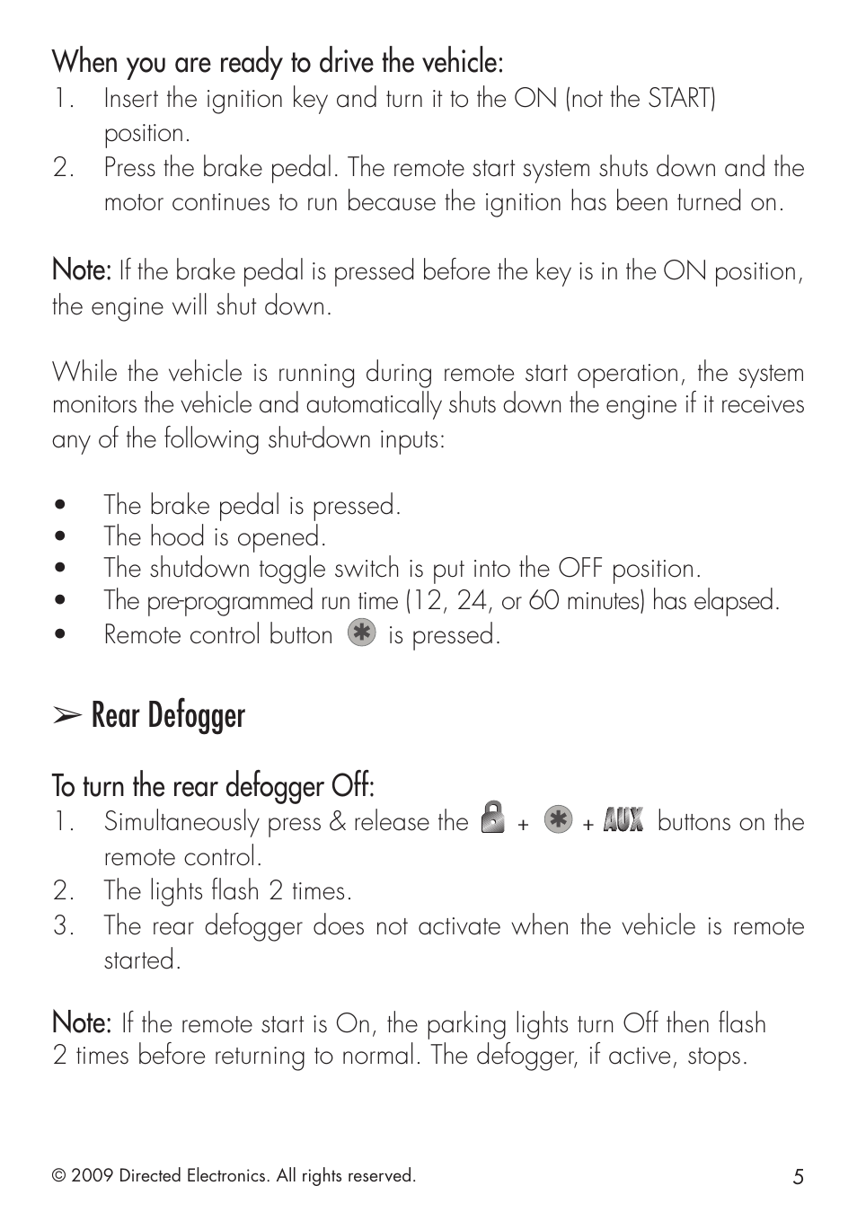 Rear defogger, When you are ready to drive the vehicle | Directed Electronics PYTHON 413 User Manual | Page 11 / 28