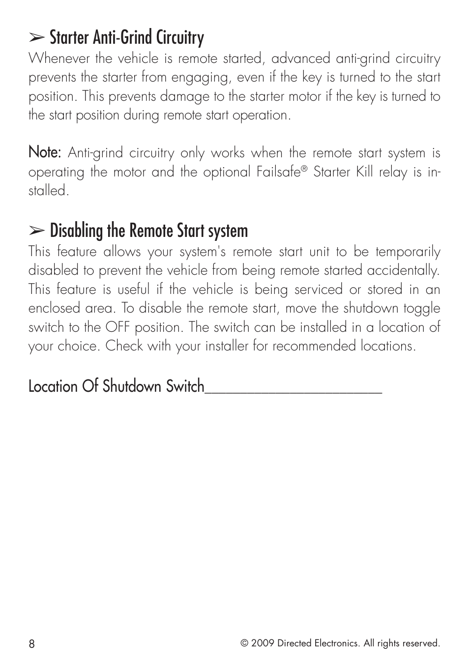 Starter anti-grind circuitry, Disabling the remote start system | Directed Electronics PYTHON 413 User Manual | Page 14 / 28