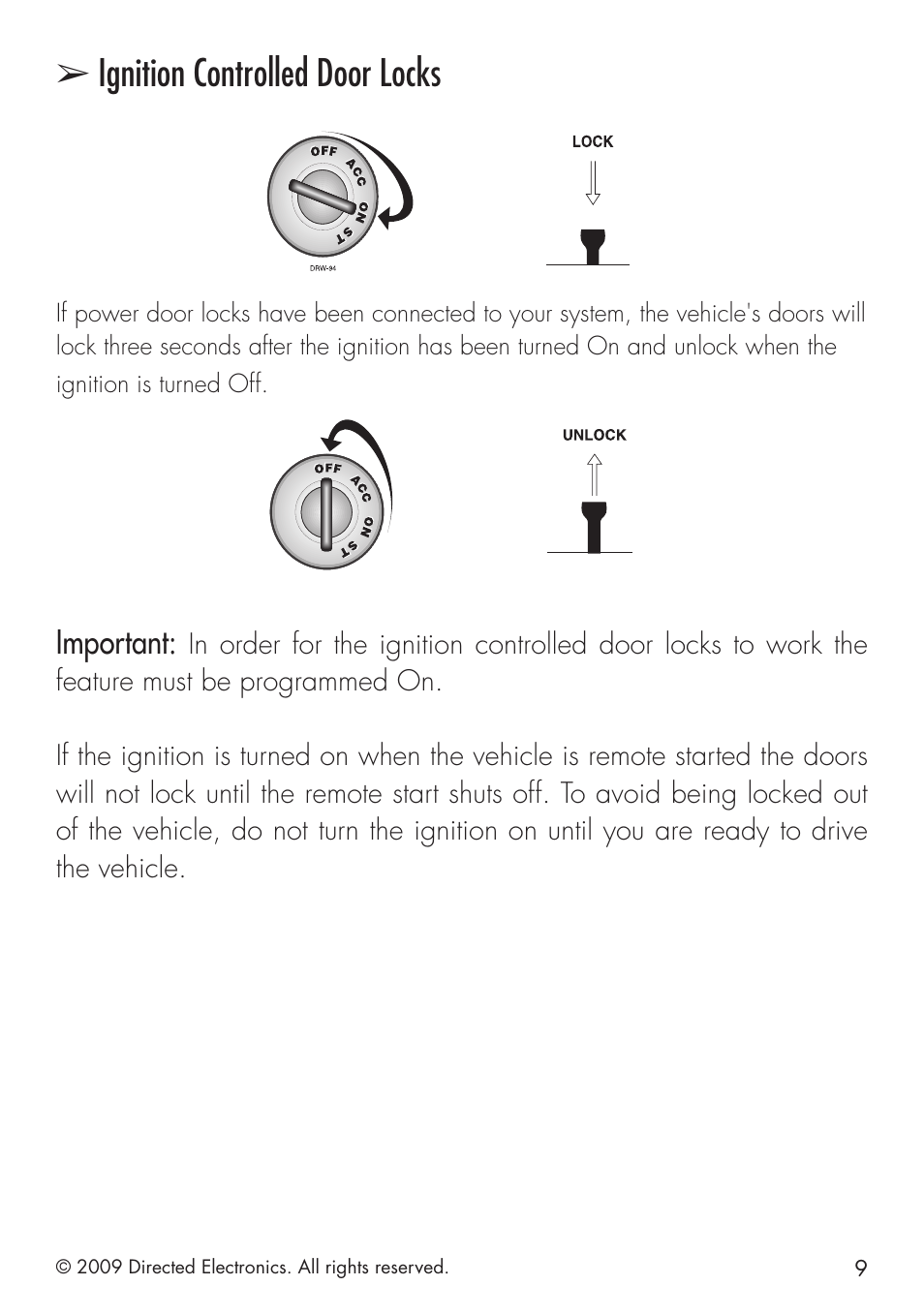 Ignition controlled door locks, Important | Directed Electronics PYTHON 413 User Manual | Page 15 / 28