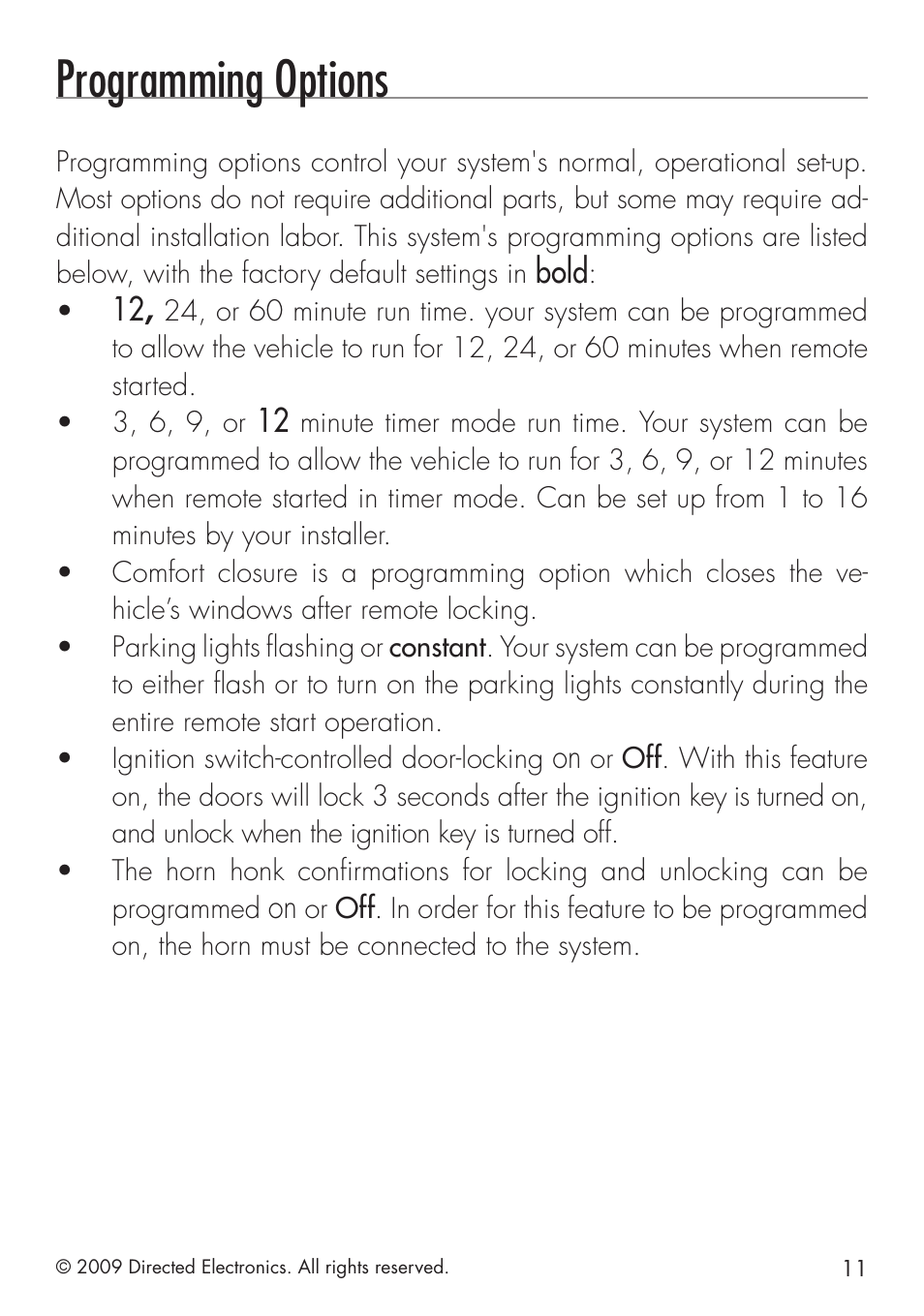 Programming options | Directed Electronics PYTHON 413 User Manual | Page 17 / 28