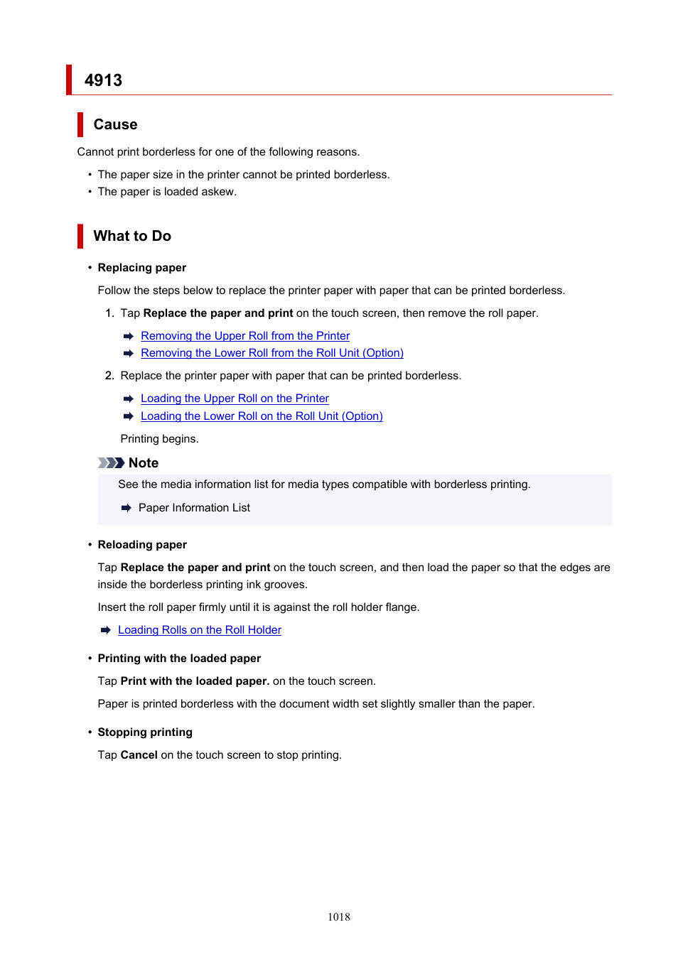 Cause, What to do | Canon imagePROGRAF TX-3100 36" Printer with Basket User Manual | Page 1018 / 1073