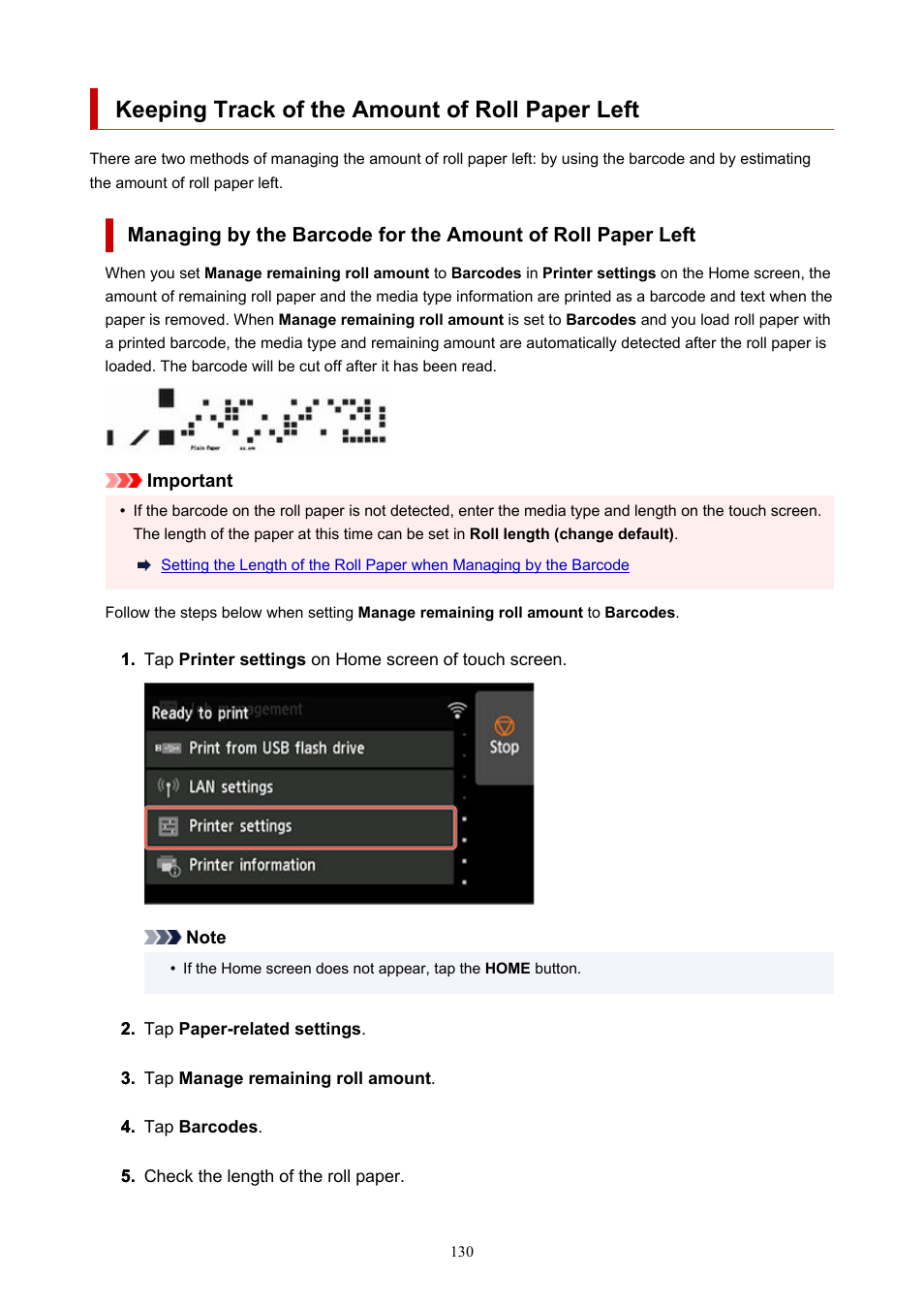 Keeping track of the amount of roll paper left | Canon imagePROGRAF TX-3100 36" Printer with Basket User Manual | Page 130 / 1073