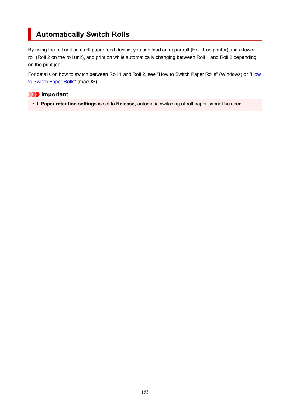 Automatically switch rolls | Canon imagePROGRAF TX-3100 36" Printer with Basket User Manual | Page 153 / 1073