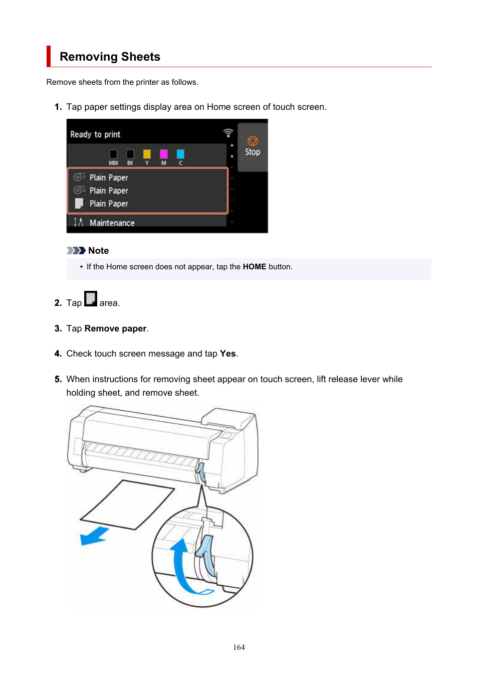 Removing sheets | Canon imagePROGRAF TX-3100 36" Printer with Basket User Manual | Page 164 / 1073