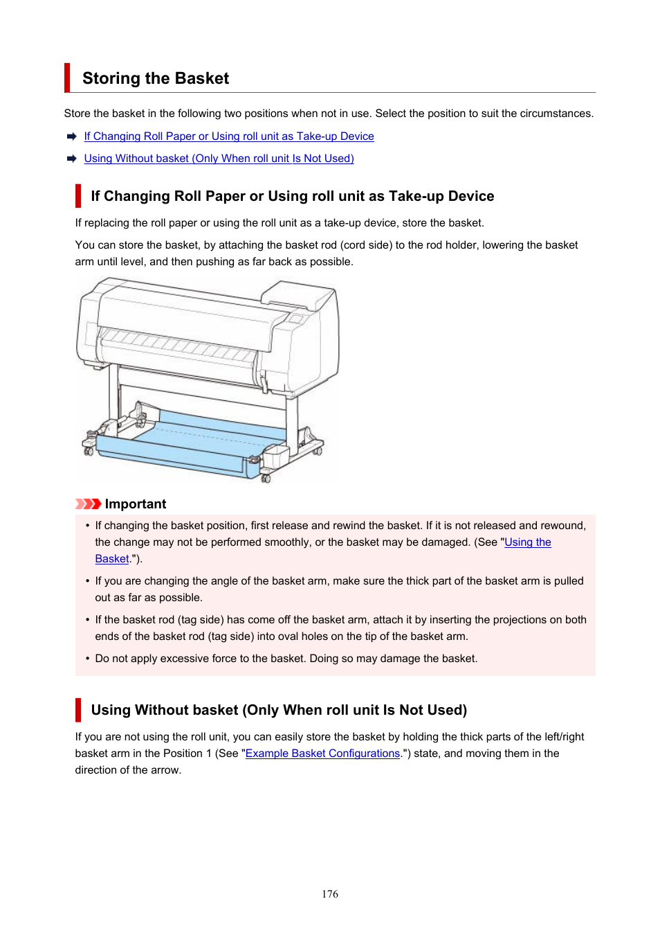 Storing the basket, Stand. (see | Canon imagePROGRAF TX-3100 36" Printer with Basket User Manual | Page 176 / 1073