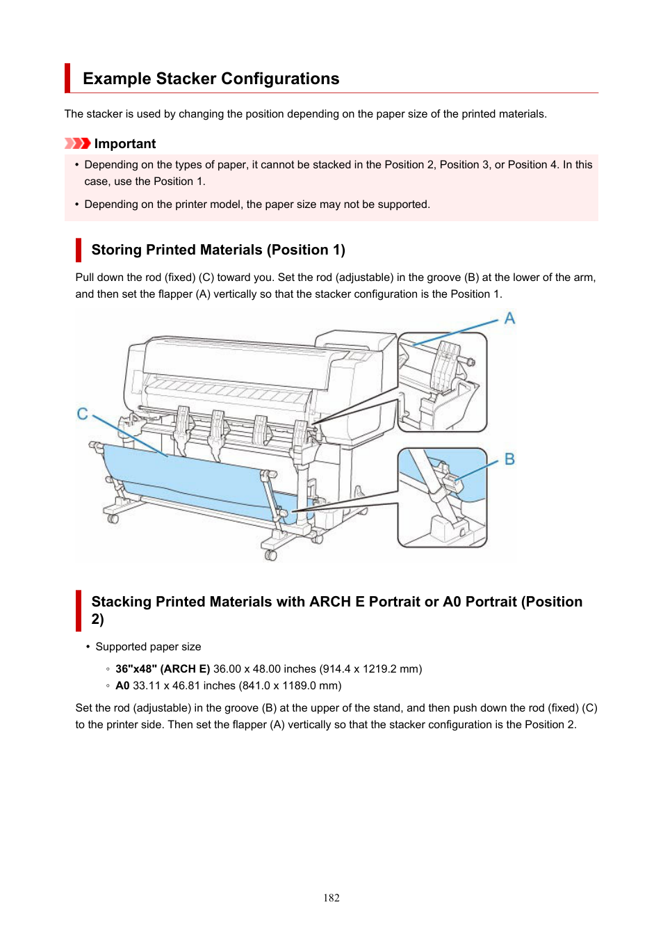 Example stacker configurations | Canon imagePROGRAF TX-3100 36" Printer with Basket User Manual | Page 182 / 1073